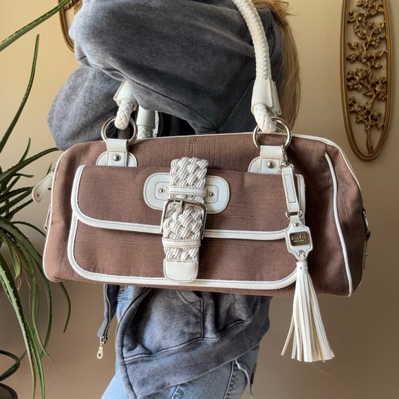 Rafe Brown and White Shoulder Bag with Silver Hardware - Picture 2 of 10